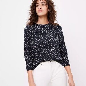 LOFT Women’s XXS Black Floral Puff Sleeve Top